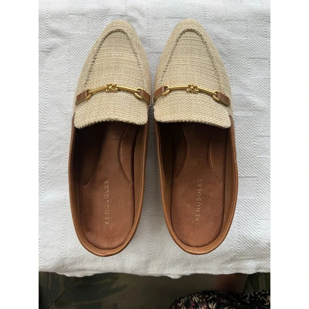 Aerosoles Erik Women Shoes Sz 10M Mules Natural Office Resort Preppy